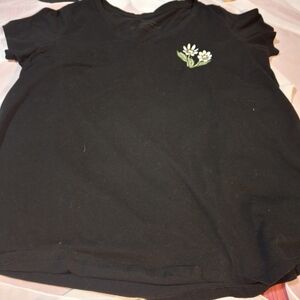 Torrid Size 2 Classic Black T-Shirt with Floral Embroidery